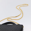 CELINE Hand Bag Leather 2way Black Gold Tone Auth mr3033V-14