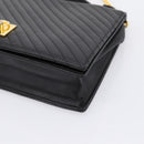 CELINE Hand Bag Leather 2way Black Gold Tone Auth mr3033V-10