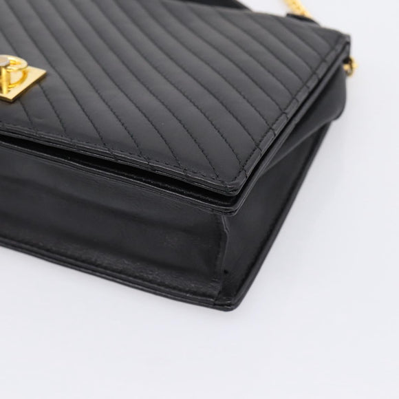 CELINE Hand Bag Leather 2way Black Gold Tone Auth mr3033V