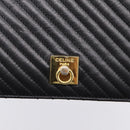 CELINE Hand Bag Leather 2way Black Gold Tone Auth mr3033V-18