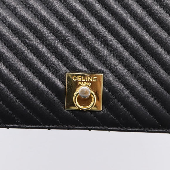 CELINE Hand Bag Leather 2way Black Gold Tone Auth mr3033V