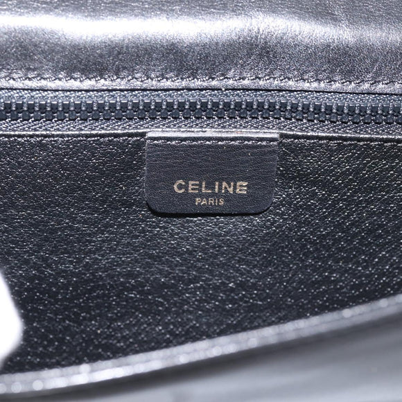 CELINE Hand Bag Leather 2way Black Gold Tone Auth mr3033V