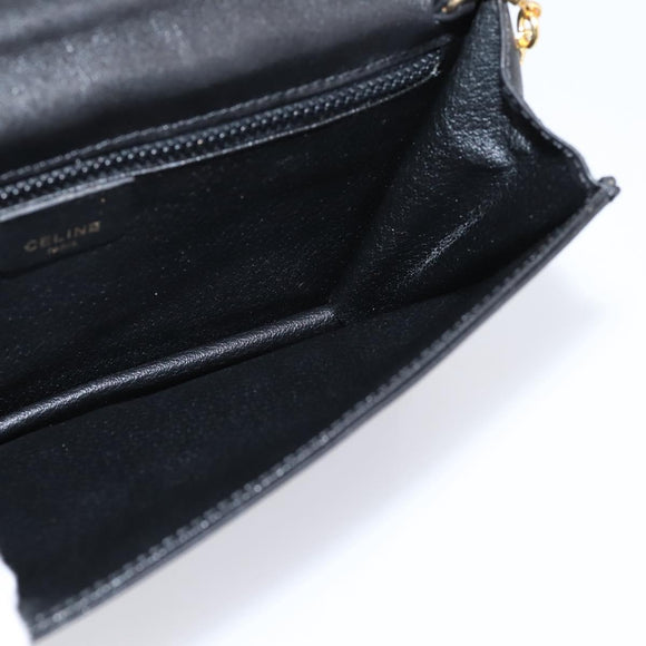 CELINE Hand Bag Leather 2way Black Gold Tone Auth mr3033V