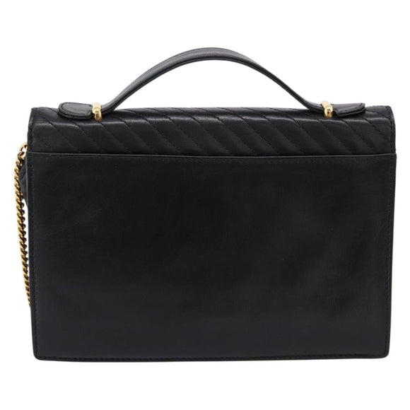 CELINE Hand Bag Leather 2way Black Gold Tone Auth mr3033V
