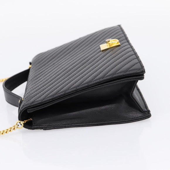 CELINE Hand Bag Leather 2way Black Gold Tone Auth mr3033V