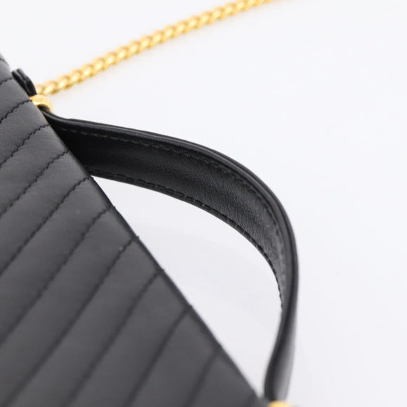 CELINE Hand Bag Leather 2way Black Gold Tone Auth mr3033V