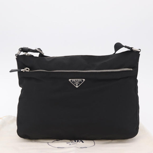 PRADA Shoulder Bag Nylon Black Silver Auth mr3036A