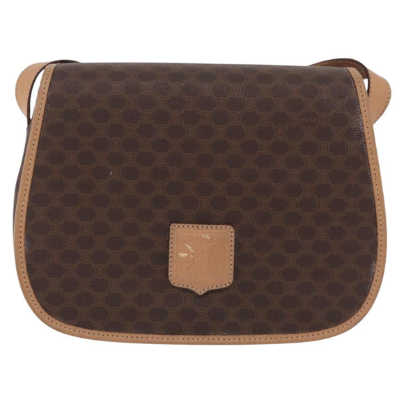 CELINE Macadam Shoulder Bag PVC Brown Gold Tone Auth mr3037A