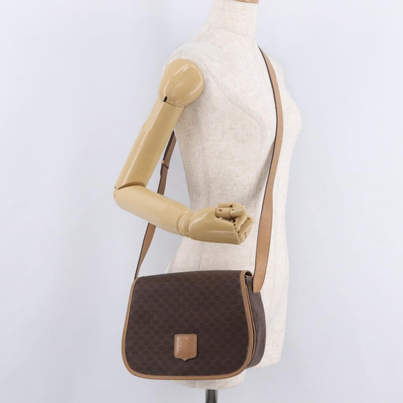 CELINE Macadam Shoulder Bag PVC Brown Gold Tone Auth mr3037A