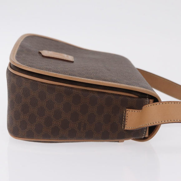 CELINE Macadam Shoulder Bag PVC Brown Gold Tone Auth mr3037A