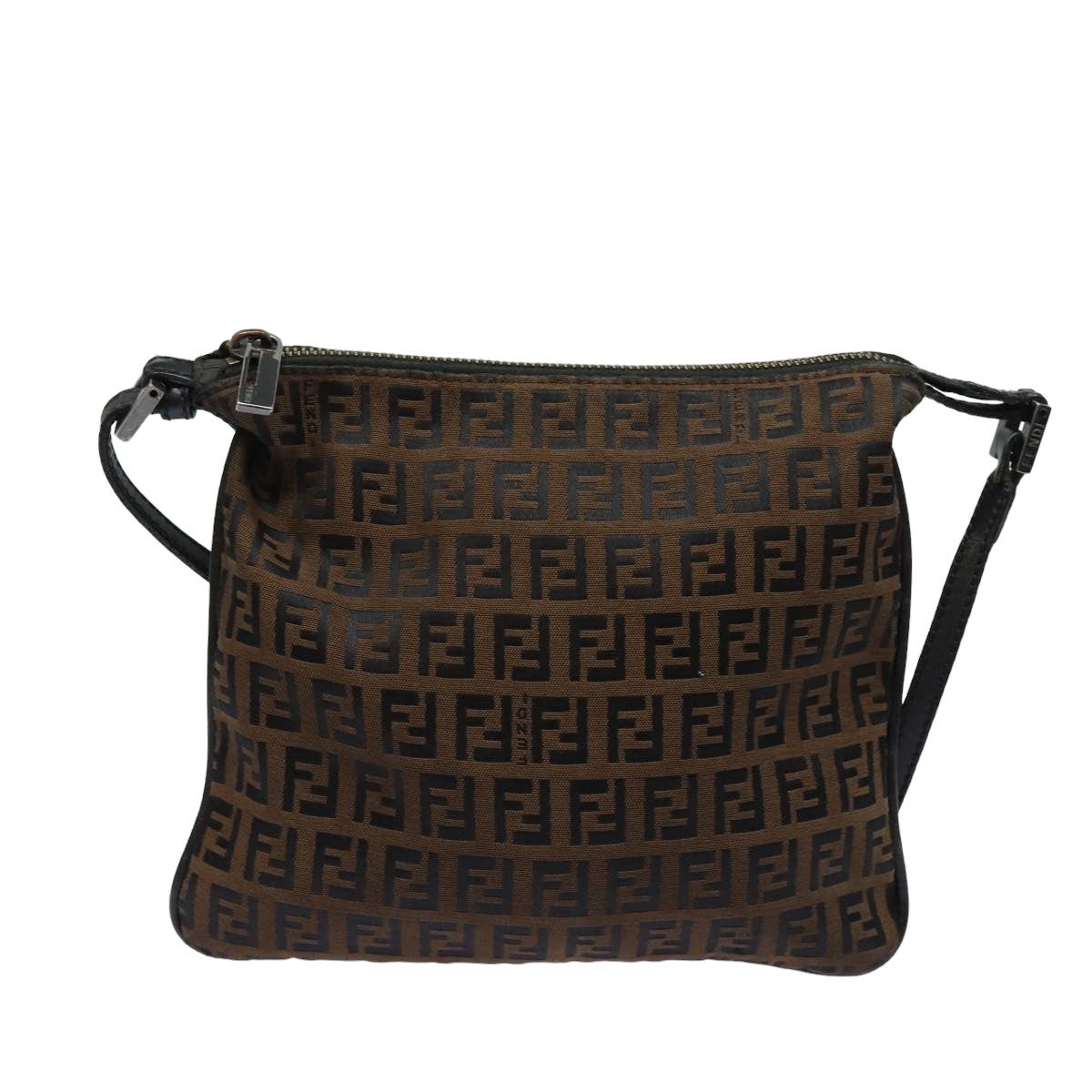 FENDI Zucchino Canvas Shoulder Bag Brown Auth mr304