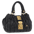 Miu Miu Hand Bag Leather Black Gold Tone Auth mr3040A-1