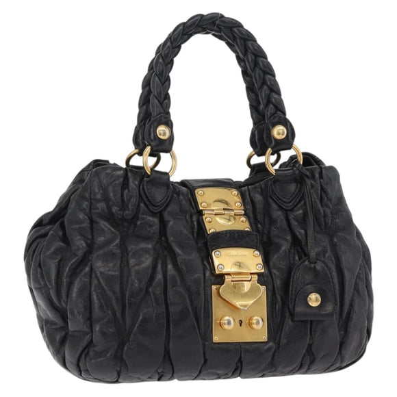 Miu Miu Hand Bag Leather Black Gold Tone Auth mr3040A