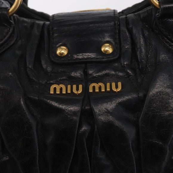 Miu Miu Hand Bag Leather Black Gold Tone Auth mr3040A