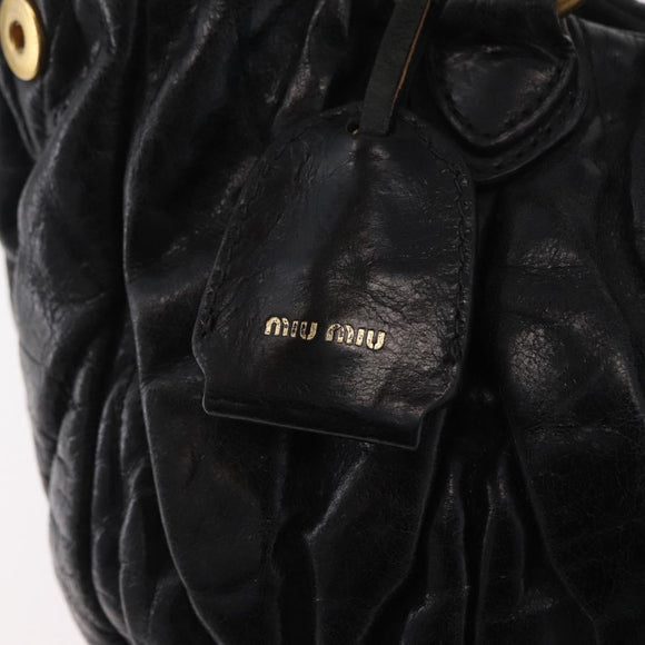 Miu Miu Hand Bag Leather Black Gold Tone Auth mr3040A