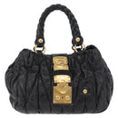 Miu Miu Hand Bag Leather Black Gold Tone Auth mr3040A-13