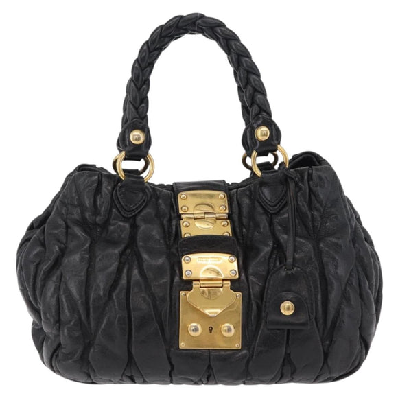 Miu Miu Hand Bag Leather Black Gold Tone Auth mr3040A