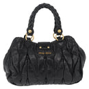 Miu Miu Hand Bag Leather Black Gold Tone Auth mr3040A-2
