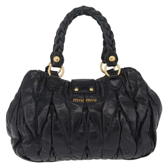Miu Miu Hand Bag Leather Black Gold Tone Auth mr3040A