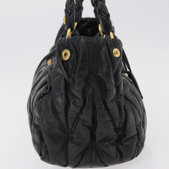 Miu Miu Hand Bag Leather Black Gold Tone Auth mr3040A