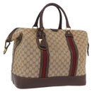 GUCCI GG Canvas Web Sherry Line Boston Bag Beige Gold Tone Auth mr3043-1