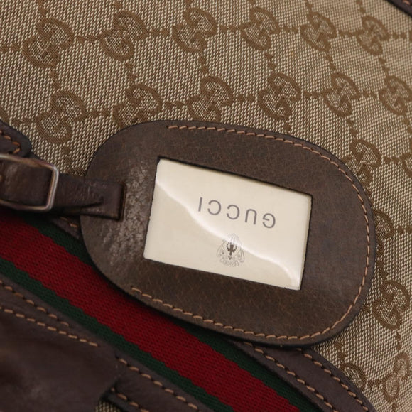 GUCCI GG Canvas Web Sherry Line Boston Bag Beige Gold Tone Auth mr3043