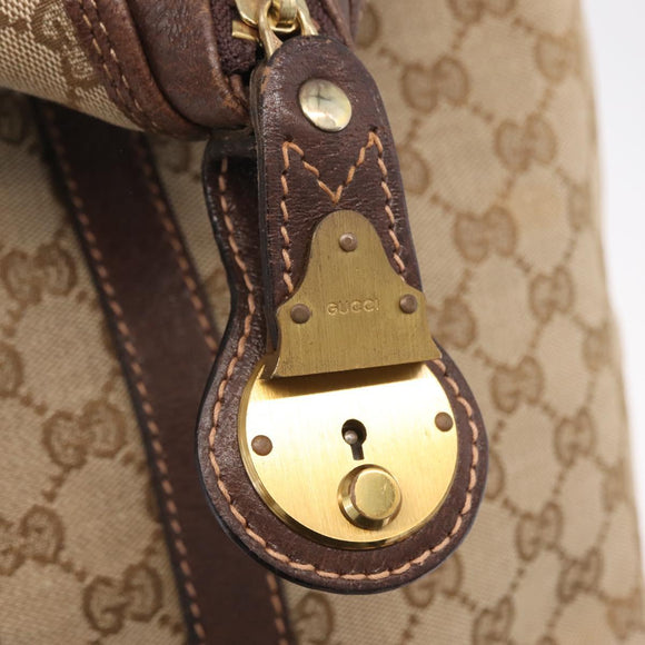 GUCCI GG Canvas Web Sherry Line Boston Bag Beige Gold Tone Auth mr3043