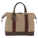 GUCCI GG Canvas Web Sherry Line Boston Bag Beige Gold Tone Auth mr3043-2
