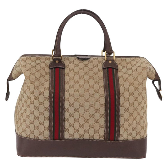 GUCCI GG Canvas Web Sherry Line Boston Bag Beige Gold Tone Auth mr3043