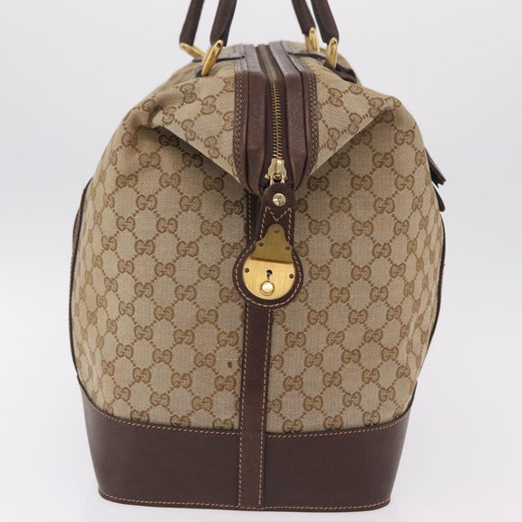 GUCCI GG Canvas Web Sherry Line Boston Bag Beige Gold Tone Auth mr3043