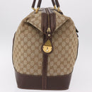 GUCCI GG Canvas Web Sherry Line Boston Bag Beige Gold Tone Auth mr3043-5