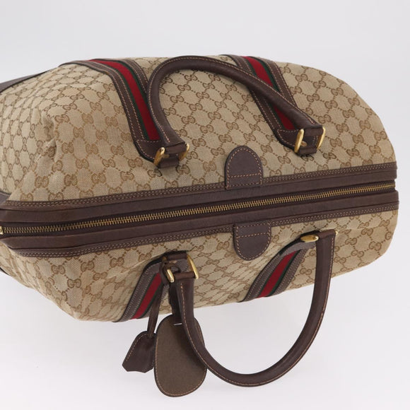 GUCCI GG Canvas Web Sherry Line Boston Bag Beige Gold Tone Auth mr3043