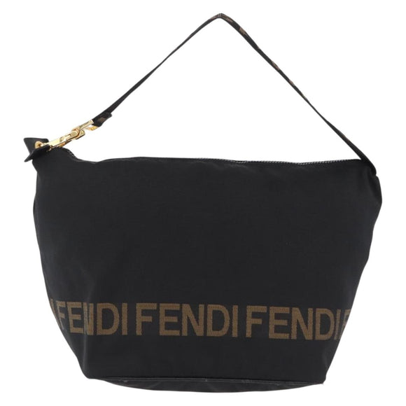 FENDI Shoulder Bag Canvas Black Gold Tone Auth mr3048A