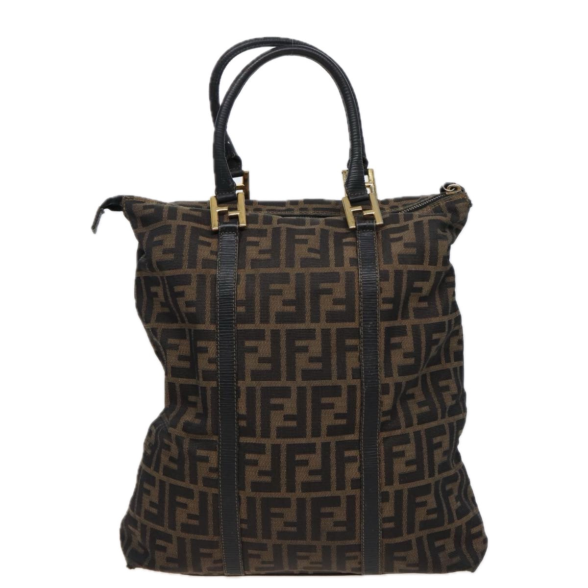 FENDI Zucca Canvas Hand Bag Brown Black Auth mr305 - 0