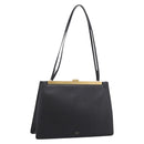 CELINE Soft Clasp Medium Shoulder Bag Leather Black Gold Tone Auth mr3051SM-1