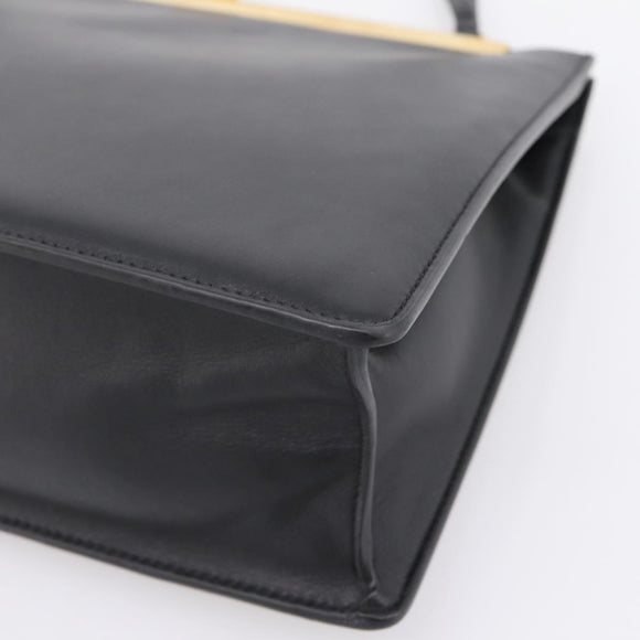 CELINE Soft Clasp Medium Shoulder Bag Leather Black Gold Tone Auth mr3051SM