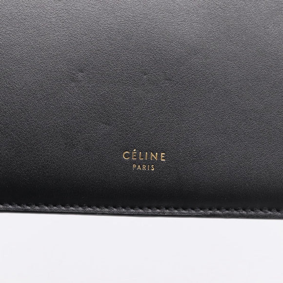 CELINE Soft Clasp Medium Shoulder Bag Leather Black Gold Tone Auth mr3051SM
