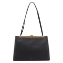CELINE Soft Clasp Medium Shoulder Bag Leather Black Gold Tone Auth mr3051SM-13