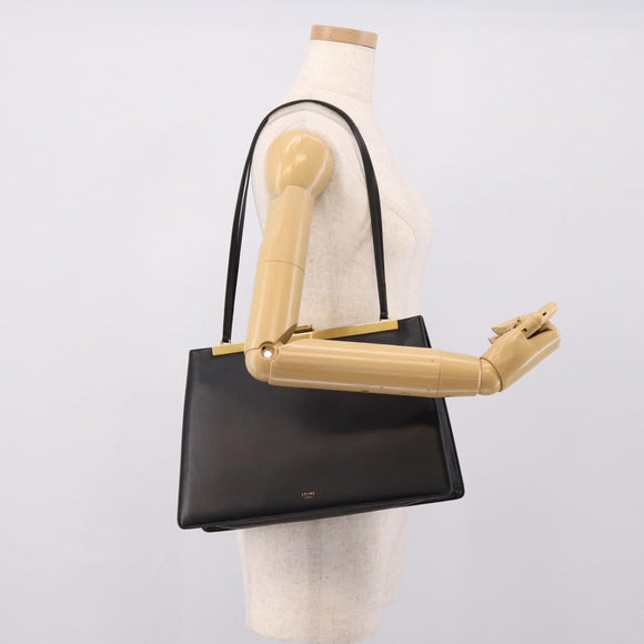 CELINE Soft Clasp Medium Shoulder Bag Leather Black Gold Tone Auth mr3051SM