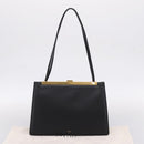 CELINE Soft Clasp Medium Shoulder Bag Leather Black Gold Tone Auth mr3051SM-12