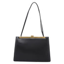 CELINE Soft Clasp Medium Shoulder Bag Leather Black Gold Tone Auth mr3051SM-2