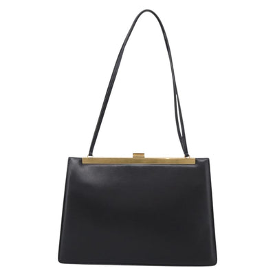 CELINE Soft Clasp Medium Shoulder Bag Leather Black Gold Tone Auth mr3051SM - 0