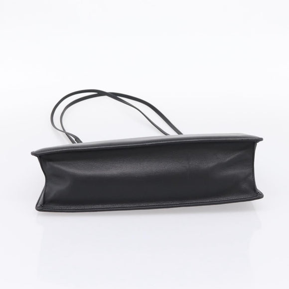 CELINE Soft Clasp Medium Shoulder Bag Leather Black Gold Tone Auth mr3051SM