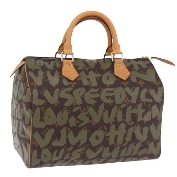 LOUIS VUITTON Monogram Graffiti Speedy 30 Hand Bag Khaki M92194 LV Auth mr3054SAV