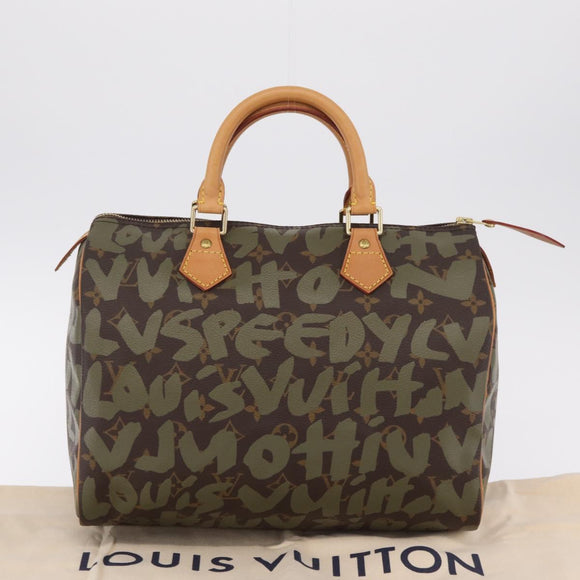 LOUIS VUITTON Monogram Graffiti Speedy 30 Hand Bag Khaki M92194 LV Auth mr3054SAV