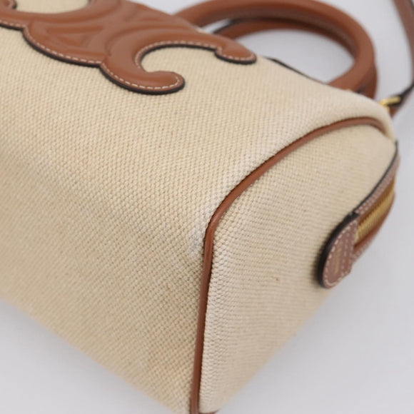 CELINE Hand Bag Canvas 2way Beige Gold Tone Auth mr3055V