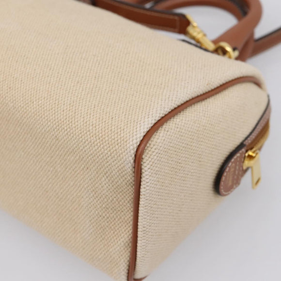 CELINE Hand Bag Canvas 2way Beige Gold Tone Auth mr3055V