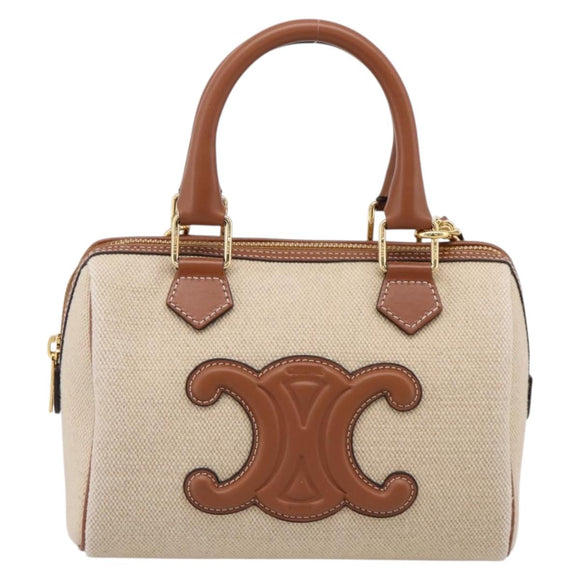 CELINE Hand Bag Canvas 2way Beige Gold Tone Auth mr3055V