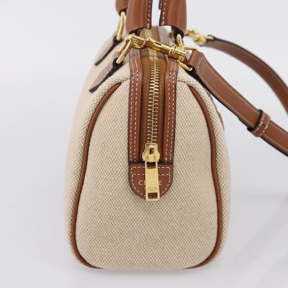 CELINE Hand Bag Canvas 2way Beige Gold Tone Auth mr3055V