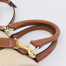 CELINE Hand Bag Canvas 2way Beige Gold Tone Auth mr3055V-8